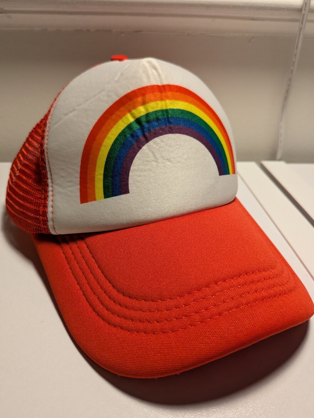 Vintage Rainbow Pride Foam Trucker Hat Snapback Mesh Cap Red White